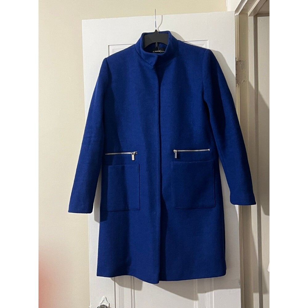 Modern Royal Blue Winter coat button down large pockets Polyester and Wool blend